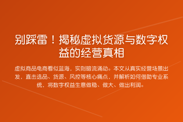 别踩雷！虚拟货源与数字权益的经营