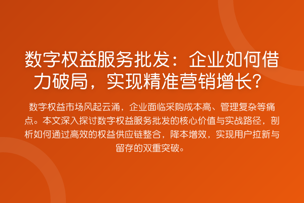 数字权益服务批发:企业如何借力破局,实现精准营销增长?