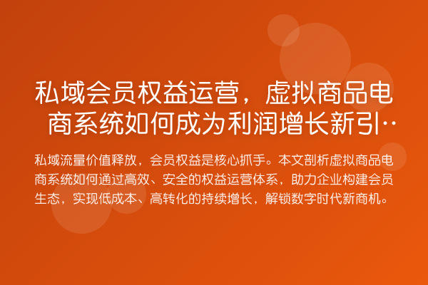 私域会员权益运营,虚拟商品电商系统如何成为利润增长新引擎?