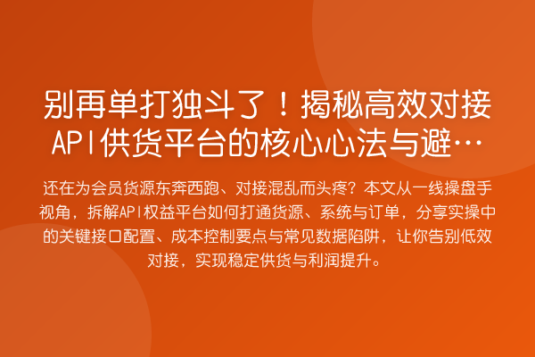 单打独斗了!高效对接API供货平台的核心心法与避坑指南