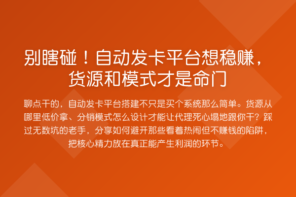 别瞎碰!自动发卡平台想收益分析,货源和模式才是命门
