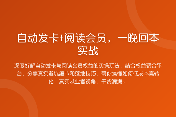 自动发卡+阅读会员，一晚回本实战