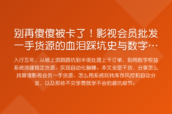 傻傻被卡了！影视会员批发一手货源的血泪踩坑史与数字系统破局实操