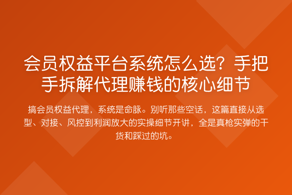 会员权益平台系统怎么选?手把手拆解代理赚钱的核心细节