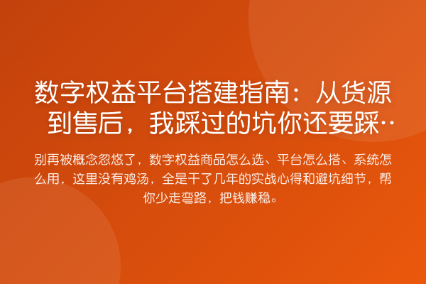 数字权益平台搭建指南：从货源到售后，我踩过的坑你还要踩吗？