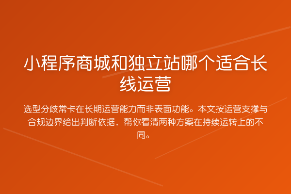 小程序商城和独立站哪个适合长线运营
