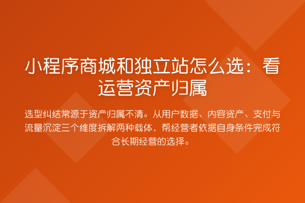 小程序商城和独立站怎么选:看运营资产归属